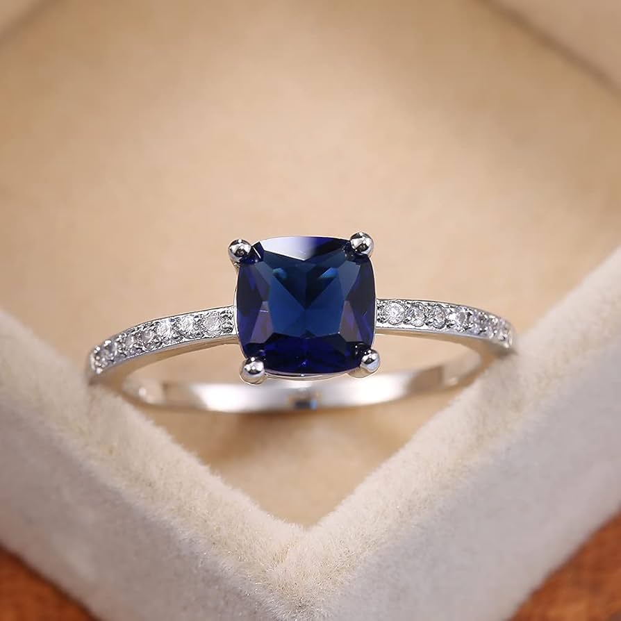Amazon.com: Square Blue Stone Women Rings Simple Minimalist